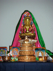 Bon mandala and Tonpa Shenrab statue, photo: Gervaise Mosser, 2011